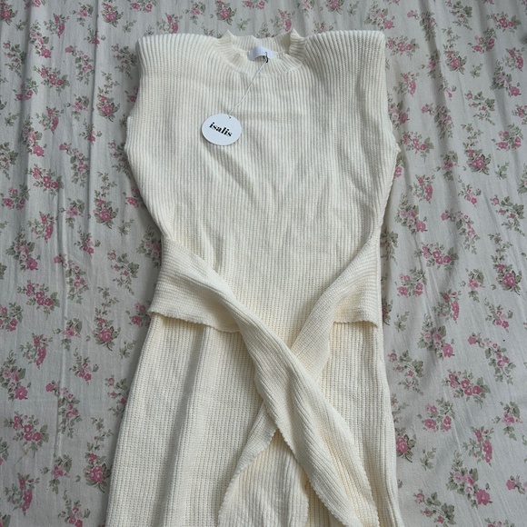 Isalis Oakley Knit Structured Cream Tie Dress - Picture 1 of 4